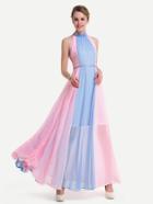 Romwe Two Tone Frill Trim Keyhole Back Chiffon Dress