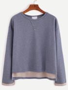 Romwe Blue High Low Drop Shoulder Seam Cuffed T-shirt