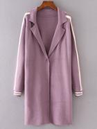 Romwe Purple Striped Raglan Sleeve Sweater Coat