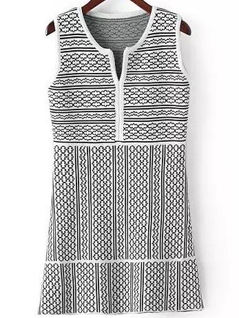 Romwe V Neck Geometric Print Knit Dress