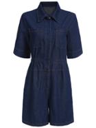 Romwe Lapel Half Sleeve With Pockets Denim Romper