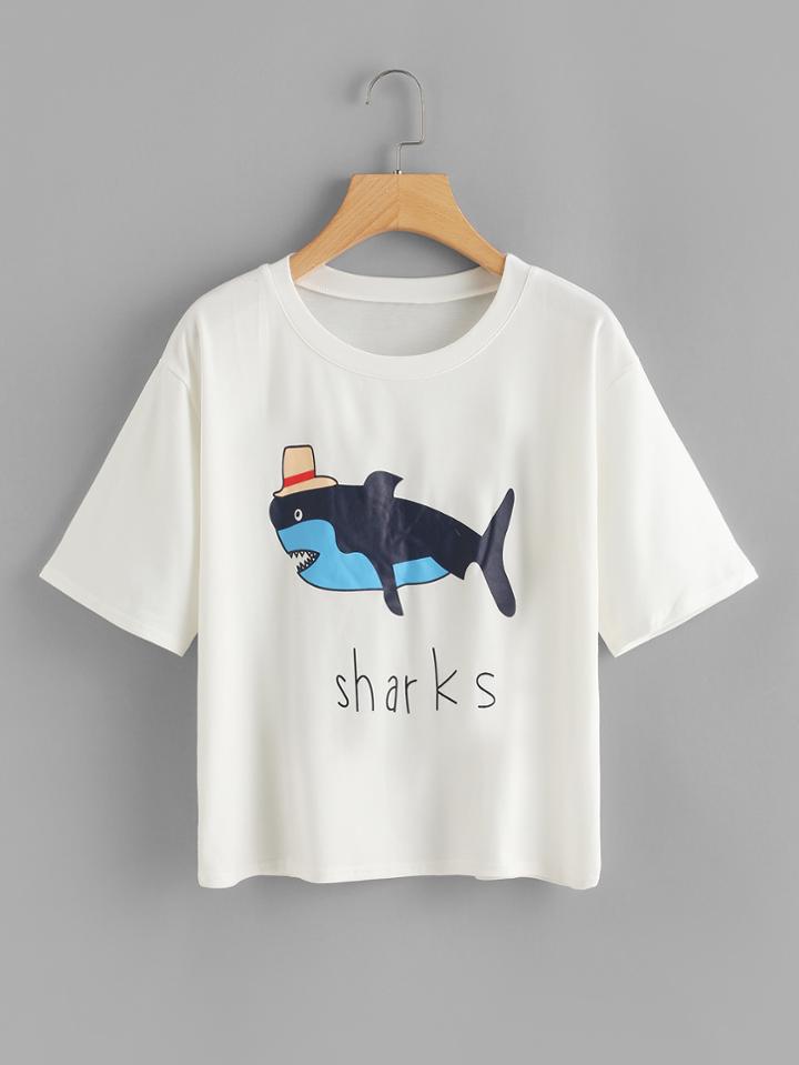Romwe Shark Print Tee
