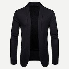 Romwe Men Open Front Solid Knit Coat