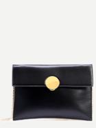 Romwe Black Circle Lock Envelope Clutch Bag With Chain