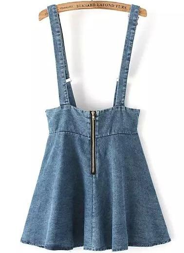 Romwe Blue Strap Zipper Denim Skirt