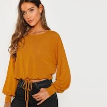 Romwe Drawstring Hem Textured Pullover