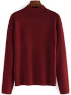 Romwe High Neck Slim Burgundy Sweater