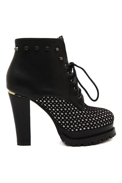 Romwe Shoelace Pu Rivets High Heels