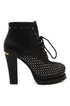 Romwe Shoelace Pu Rivets High Heels