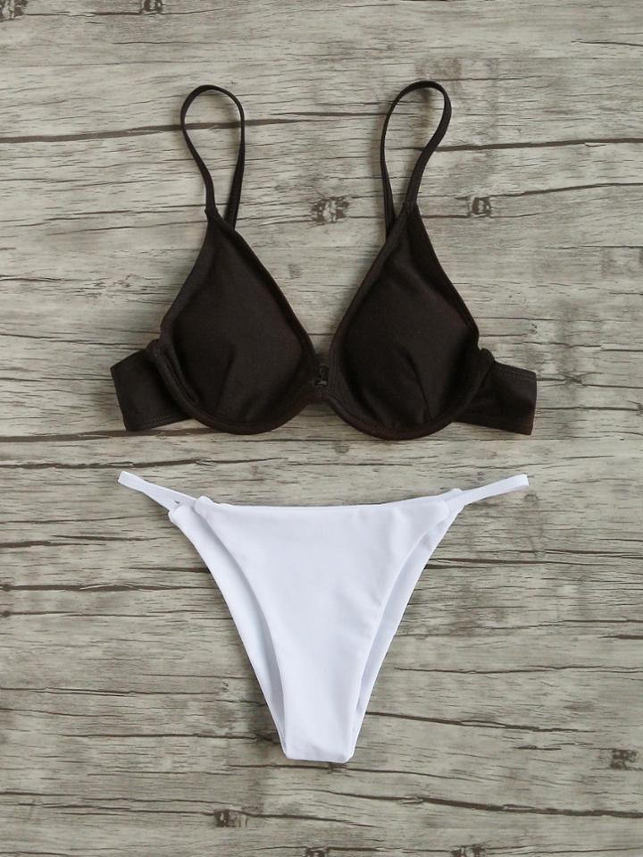 Romwe Two Tone Underwire Bikini Set