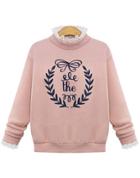 Romwe Lace Letters Print Pink Sweatshirt