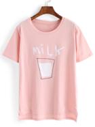 Romwe Dip Hem Milk Print T-shirt