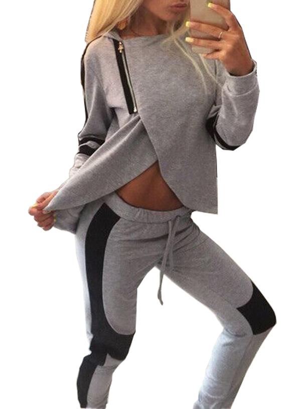 Romwe Striped Wrap Zipper Top With Elastic Waist Pant