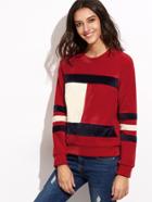 Romwe Color Block Raglan Sleeve Velvet Sweatshirt