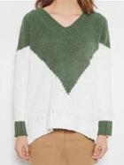Romwe V Neck Loose Color-block Sweater