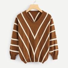 Romwe Bishop Sleeve Chevron Sweater