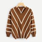 Romwe Bishop Sleeve Chevron Sweater