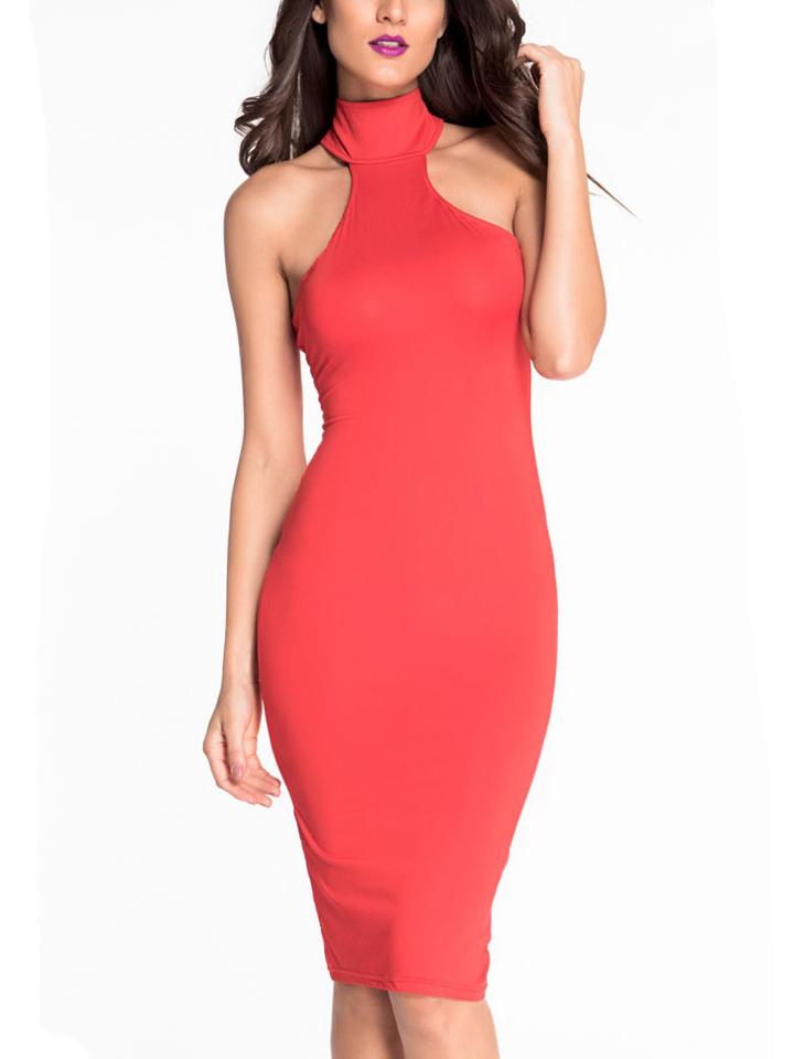 Romwe Red High Neck Cutout Bodycon Dress