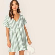 Romwe Keyhole Back Striped Smock Dress