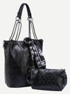 Romwe Black Skull Pattern Pu Bag Set