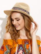 Romwe Beige Vacation Pom Pom Embroidered Ribbon Wide Brimmed Straw Hat
