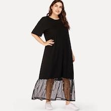 Romwe Plus Drop Shoulder Lace Hem Dress