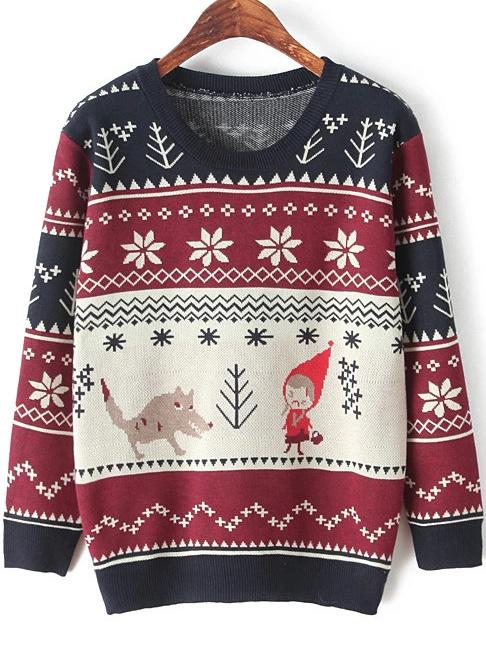 Romwe Cartoon Print Knit Sweater