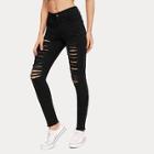 Romwe Solid Ripped Slim Fit Jeans