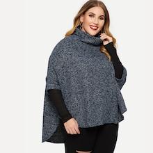 Romwe Plus Asymmetrical Batwing Sleeve High-neck Jumper