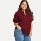 Romwe Plus Stand Neck Pleated Top