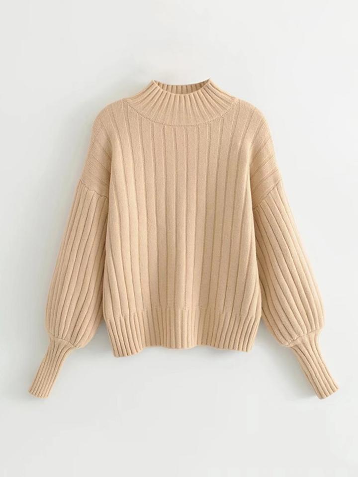 Romwe Lantern Sleeve Rib Knit Sweater
