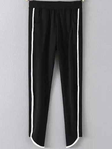 Romwe Elastic Waist Contrast Edge Leggings