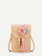 Romwe Tassel Detail Pu Pouch Bag With Flower
