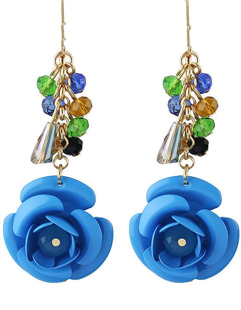 Romwe Blue Rose Dangle Earrings