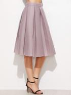 Romwe Pink High Waist Pleated Flare Skirt