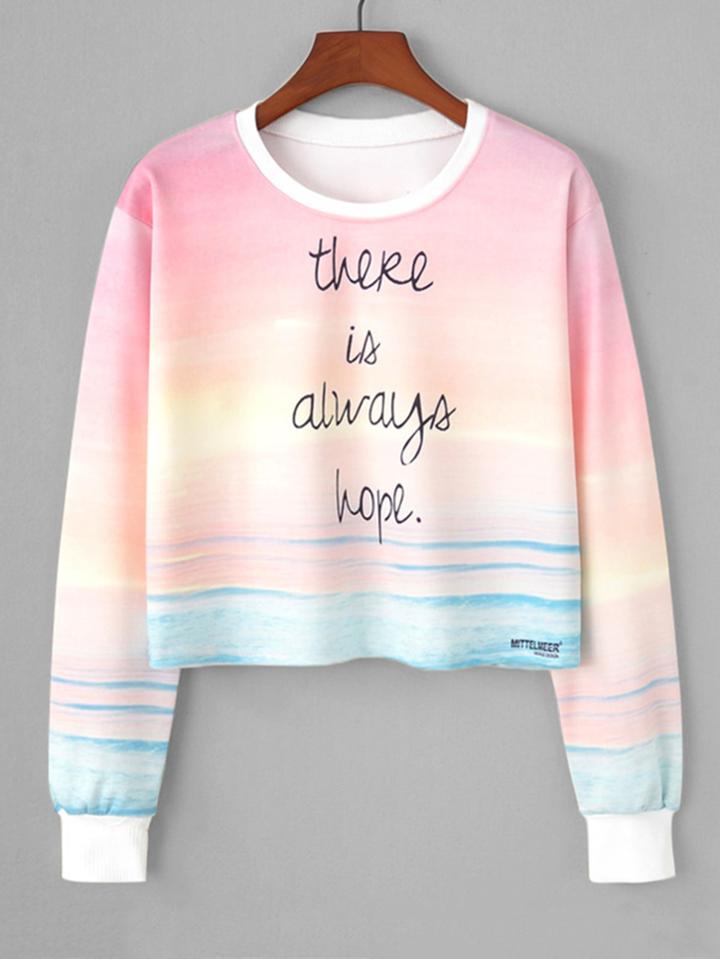 Romwe Watercolor Slogan Print Crop Sweatshirt