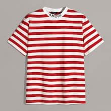 Romwe Guys Letter Embroidered Neck Striped Top