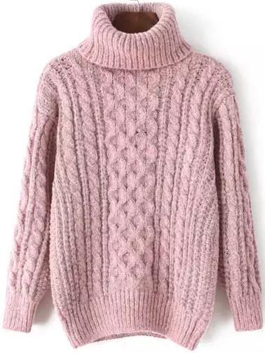 Romwe Turtleneck Cable Knit Pink Sweater