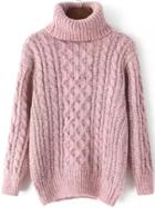 Romwe Turtleneck Cable Knit Pink Sweater