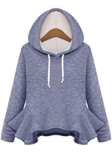 Romwe Hooded Flouncing Blue Sweatshirt