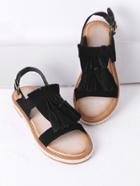 Romwe Black Tassel Espadrille Flat Sandals