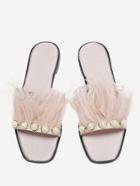 Romwe Faux Pearl And Fur Decorated Slides