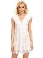 Romwe Cream Cap Sleeve Lace Dress