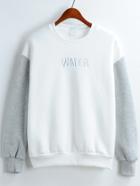 Romwe Letter Embroidered Loose Grey White Sweatshirt