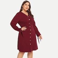 Romwe Plus Knot Sleeve Single Breasted Dress