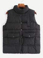 Romwe Black High Neck Dual Pocket Front Padded Vest Coat