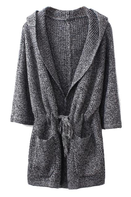 Romwe Self-tie Black Hoodied Cardigan
