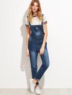 Romwe Blue Bleach Wash Denim Overall Jumpsuit