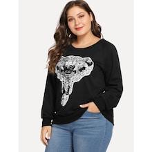 Romwe Plus Elephant Pattern Raglan Sleeve Sweatshirt