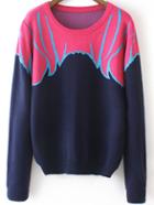 Romwe Abstract Print Navy Sweater